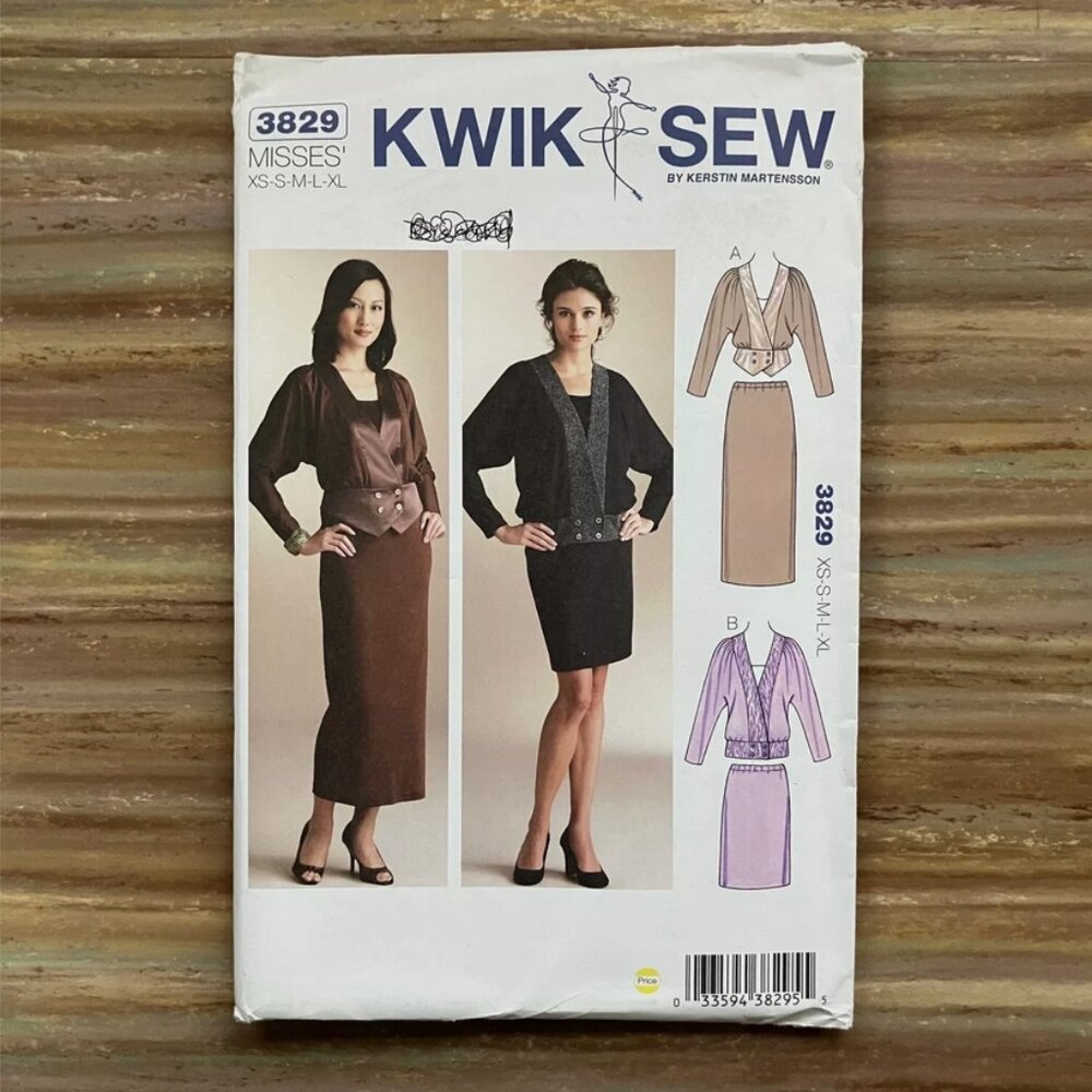UNCUT Sewing Pattern Kwik Sew 3829 Misses Dolman Top Fancy Waistband Skirt XS-XL